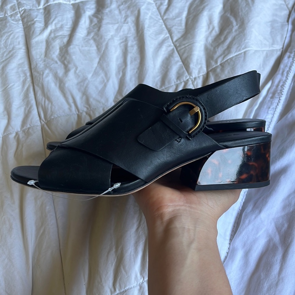 Vince tortoise heel leather sandal mules